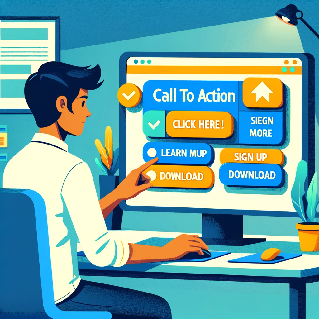 image of a person clicking call to action buttons on the screen.