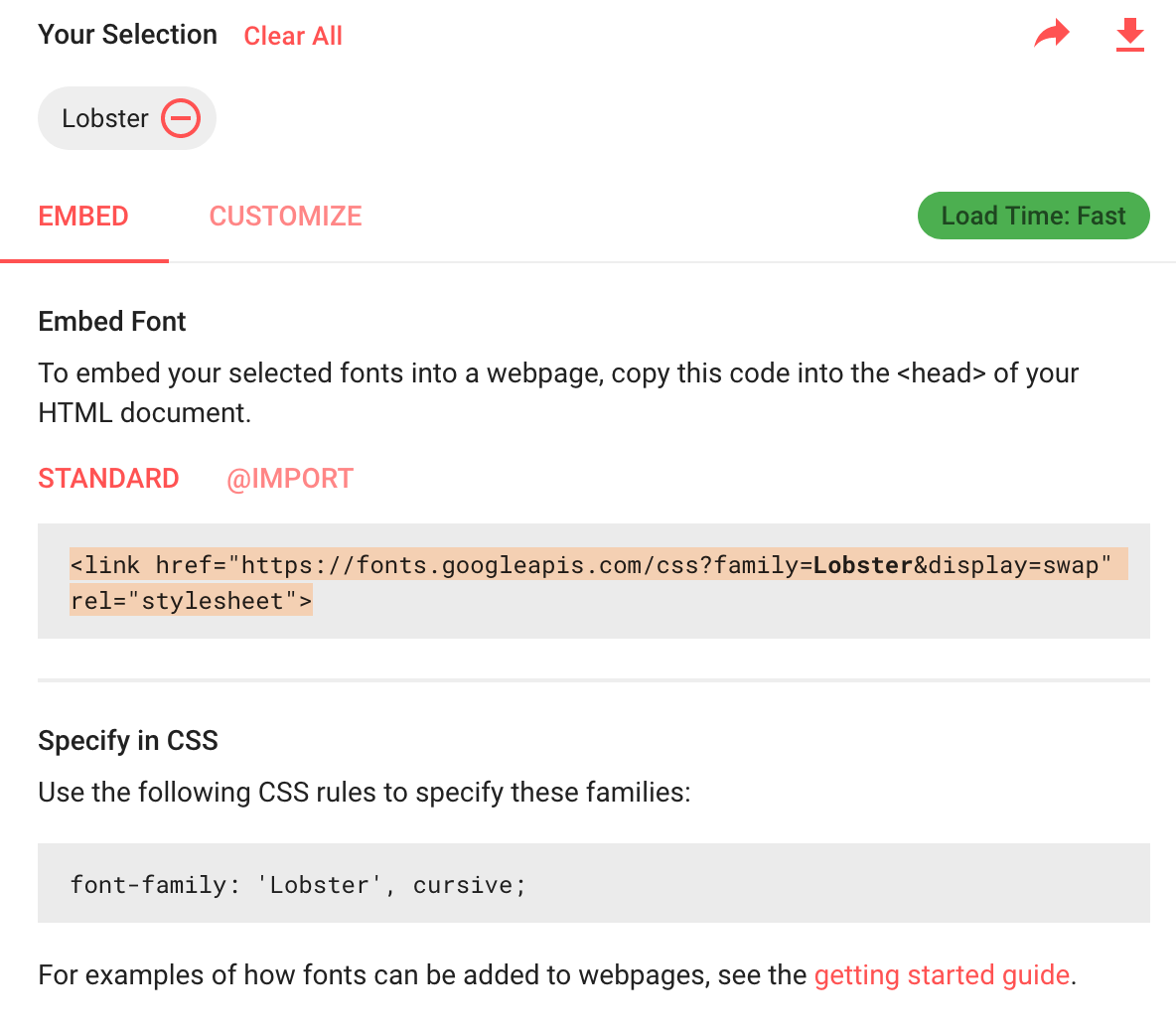 google fonts embed instructions