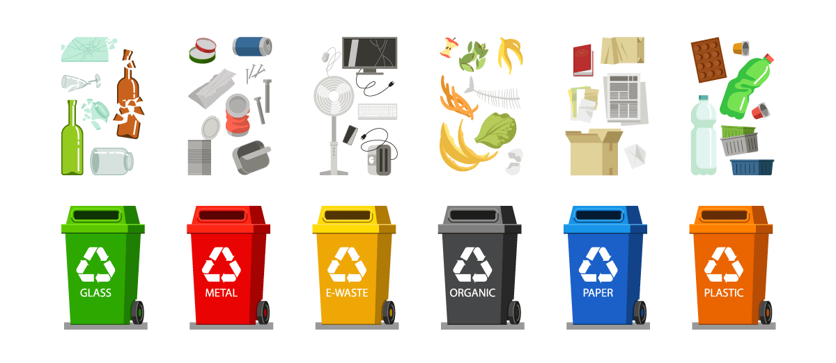 illustration of recyclin bins