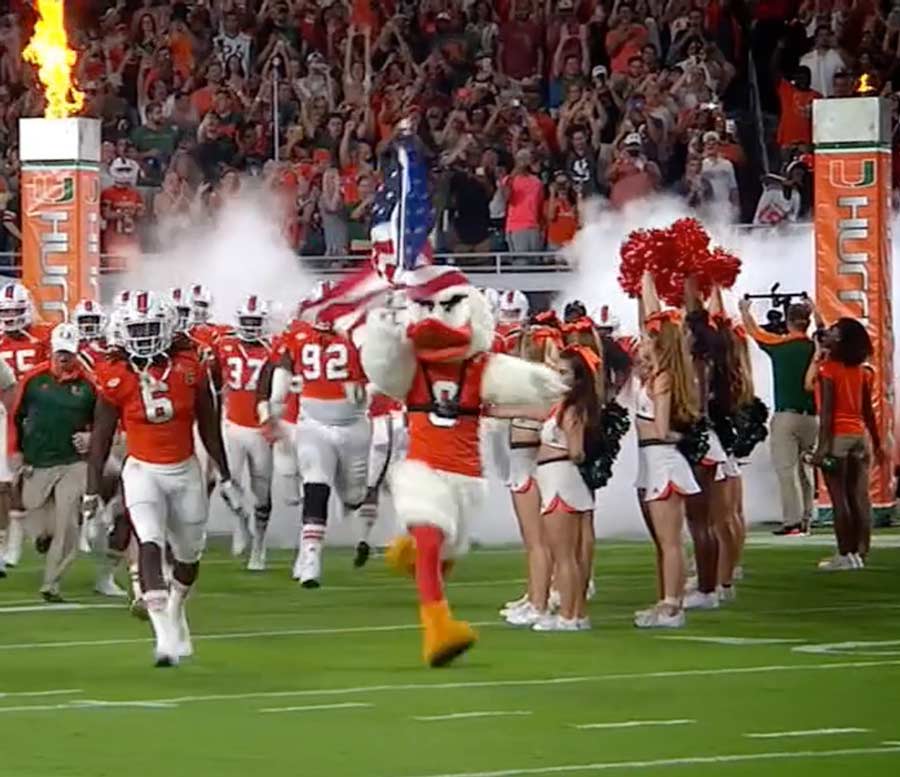 Sebastian, the University of Miami Mascot, opening the Canes Football season